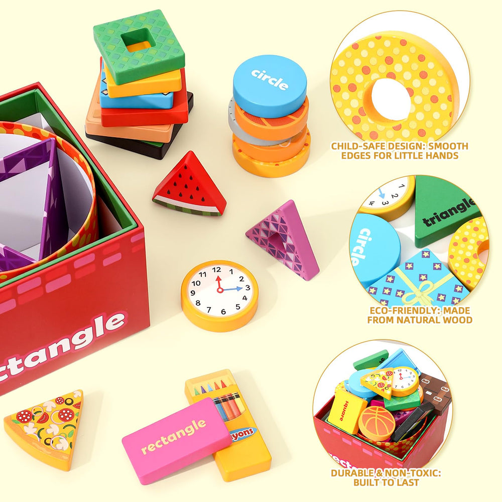 Atoylink Shape Sorter rectangle box pairs familiar objects for sorting practice.