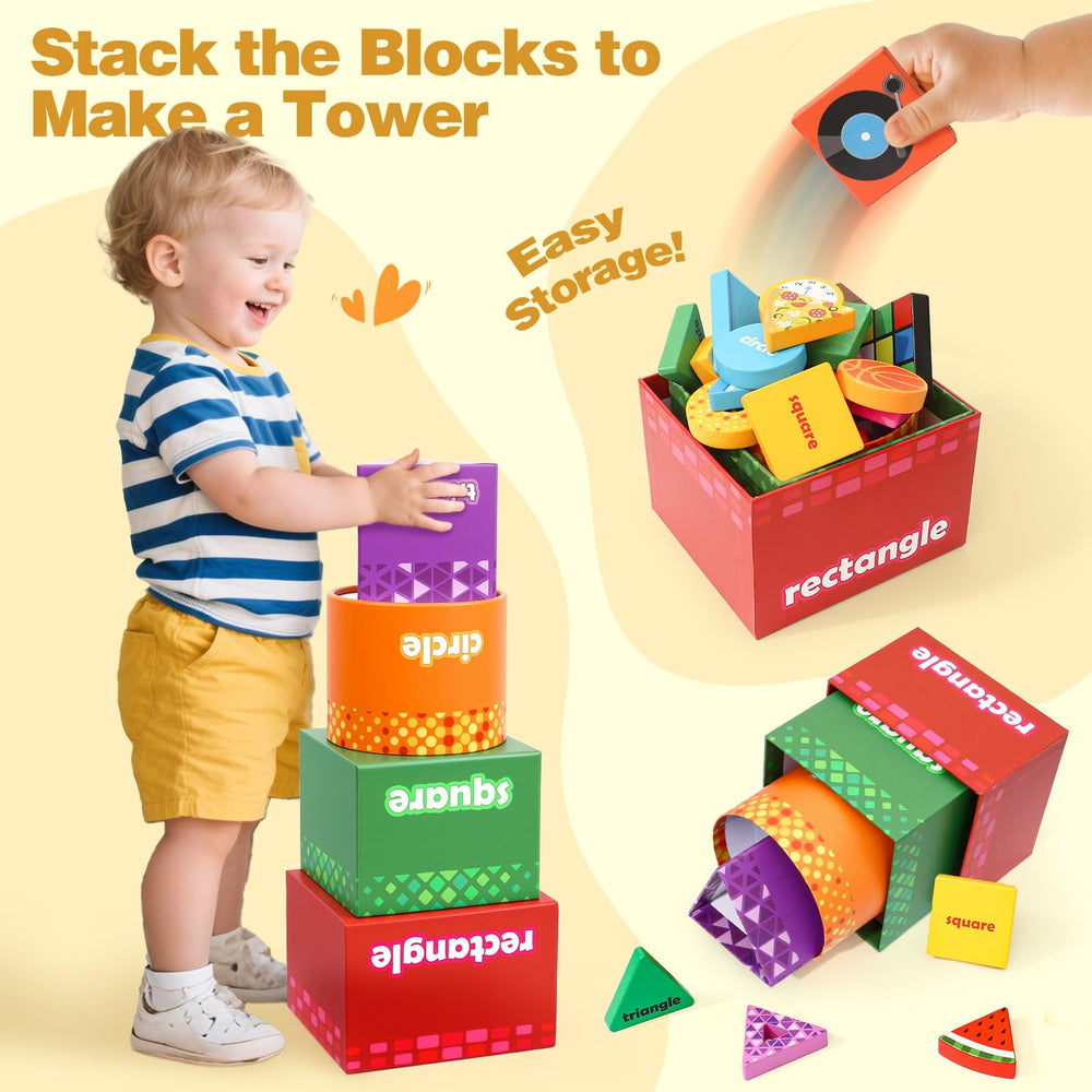 Atoylink Shape Sorter square box supports stacking play and hand-eye coordination.