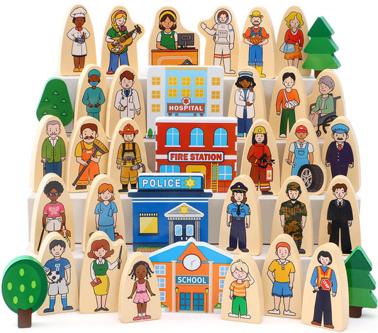 Atoylink wooden community helpers figures inspire imaginative storytelling and role-play