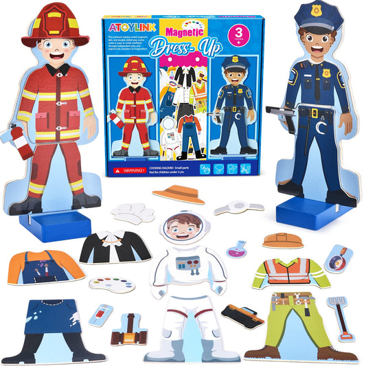 Atoylink wooden dress-up dolls stand for upright, engaging role play.