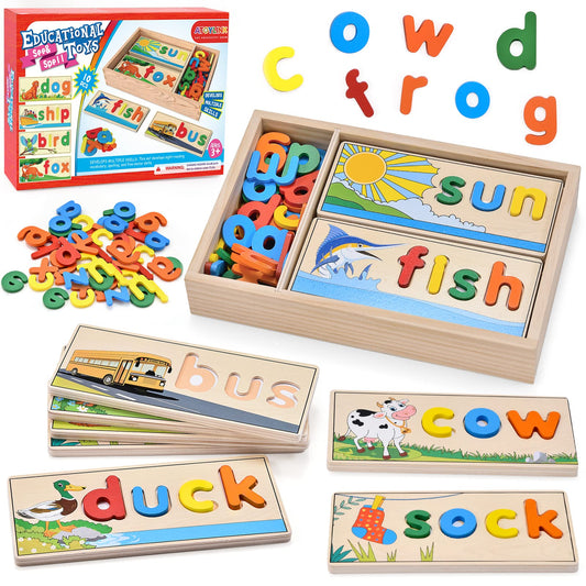 Atoylink wooden spell learning toy case and letters for organized, hands-on word play.