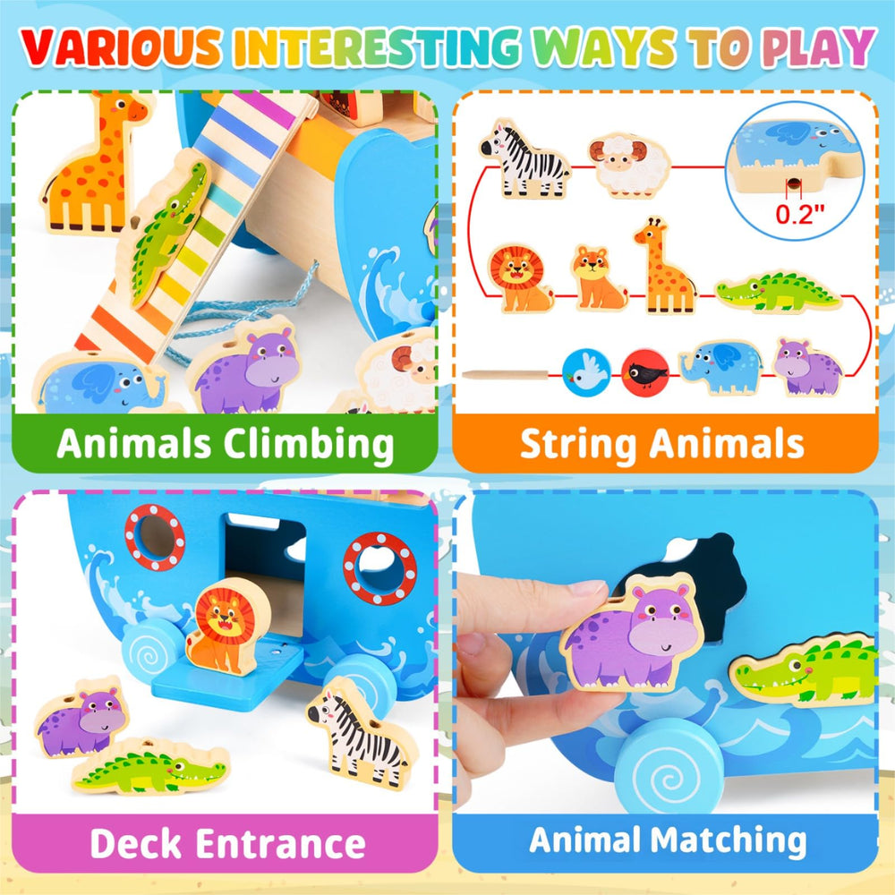 ATOYUS Noah's Ark gate and ladder wooden toy invites guided exploration and coordination.
