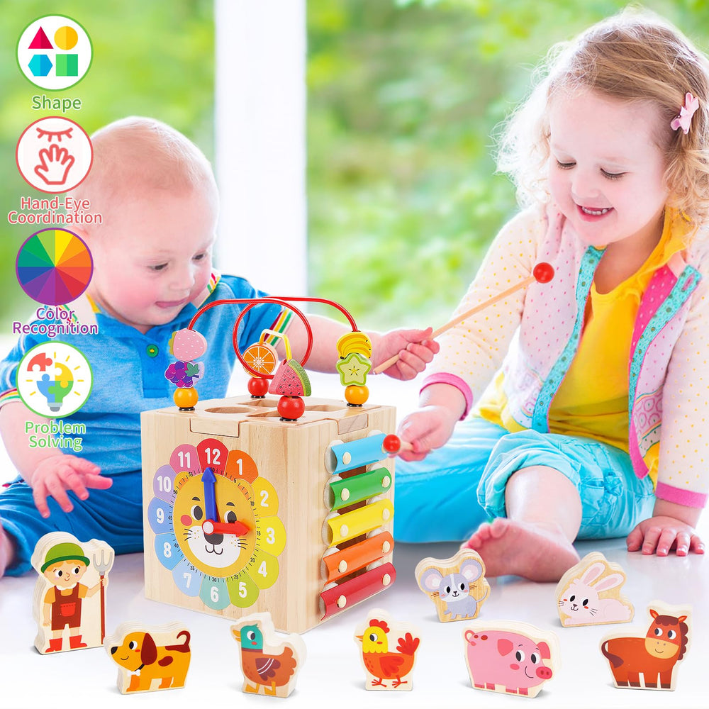ATOYUS Shape-sorting cube strengthens spatial awareness and matching skills during exploration.