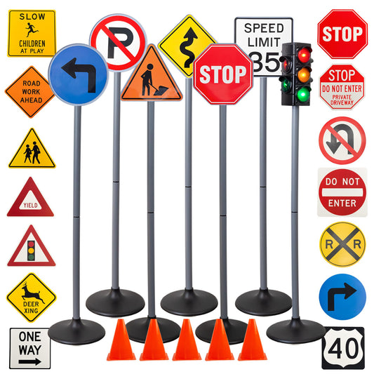 Attatoy Large Traffic Signs Playset sign posts front view for imaginative road play