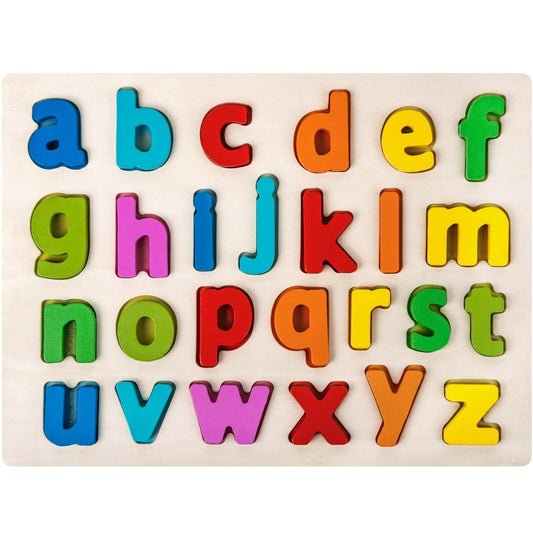 Attmu alphabet puzzle board showing lowercase letters for hands-on learning.