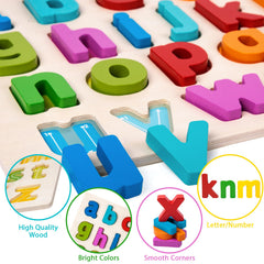 Attmu wooden alphabet pieces sized for little hands for easy grasp.