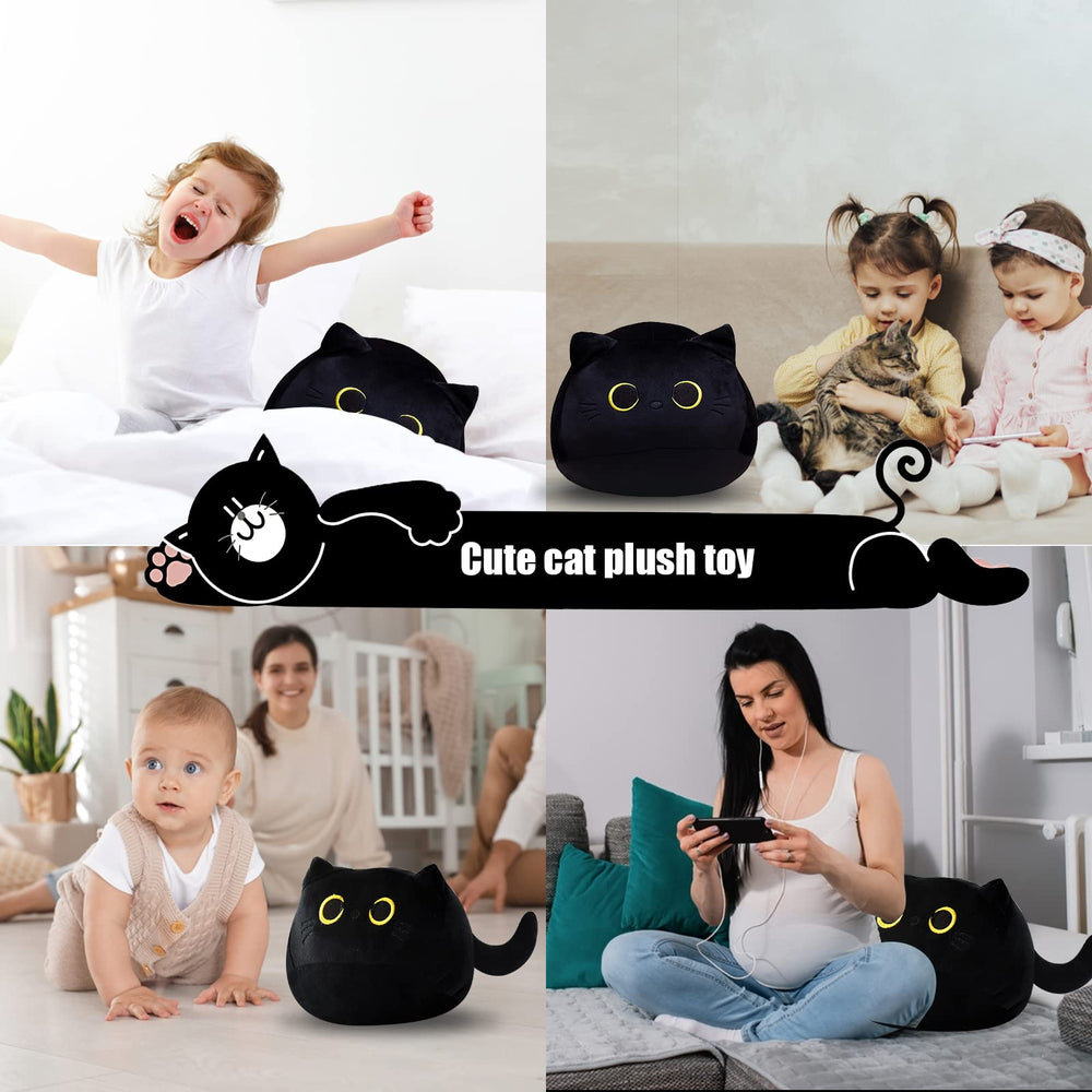 AudeRhine black cat plush toy with durable filling for daily hugs