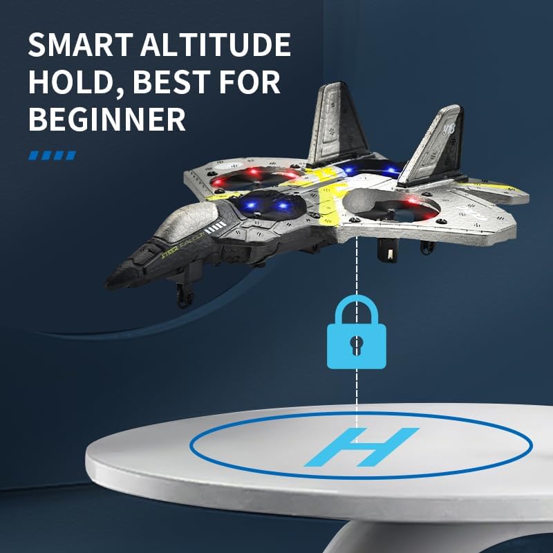 A AUGARDEN V17 jet fighter performing a 360-degree stunt flip