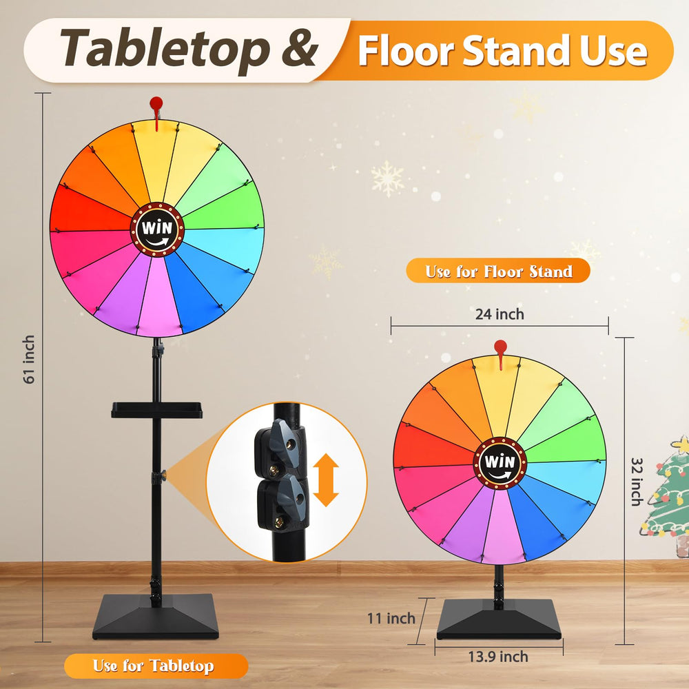 AugFir prize wheel height-adjustable stand enables desktop or floor use.