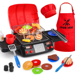 AugToy Kids Grill Playset with apron hat promotes safe imaginative outdoor cooking.