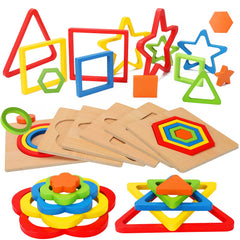AugToy toddler puzzles wooden shapes board promotes shape recognition and fine motor skills.