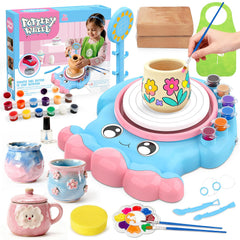 Aujazyble pottery wheel for kids in blue, enabling creative play and hand-eye coordination.