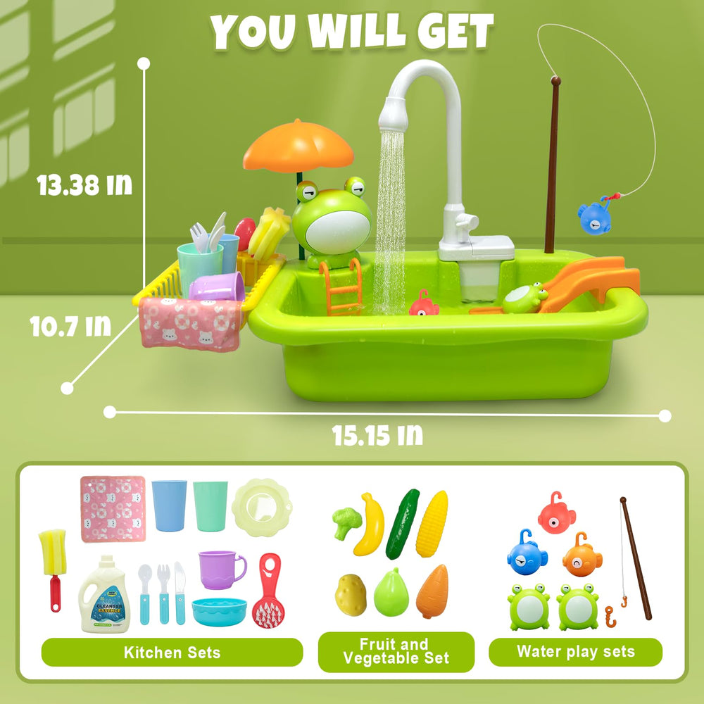 Aukful sink runs on four AA batteries for easy setup and pretend water flow.