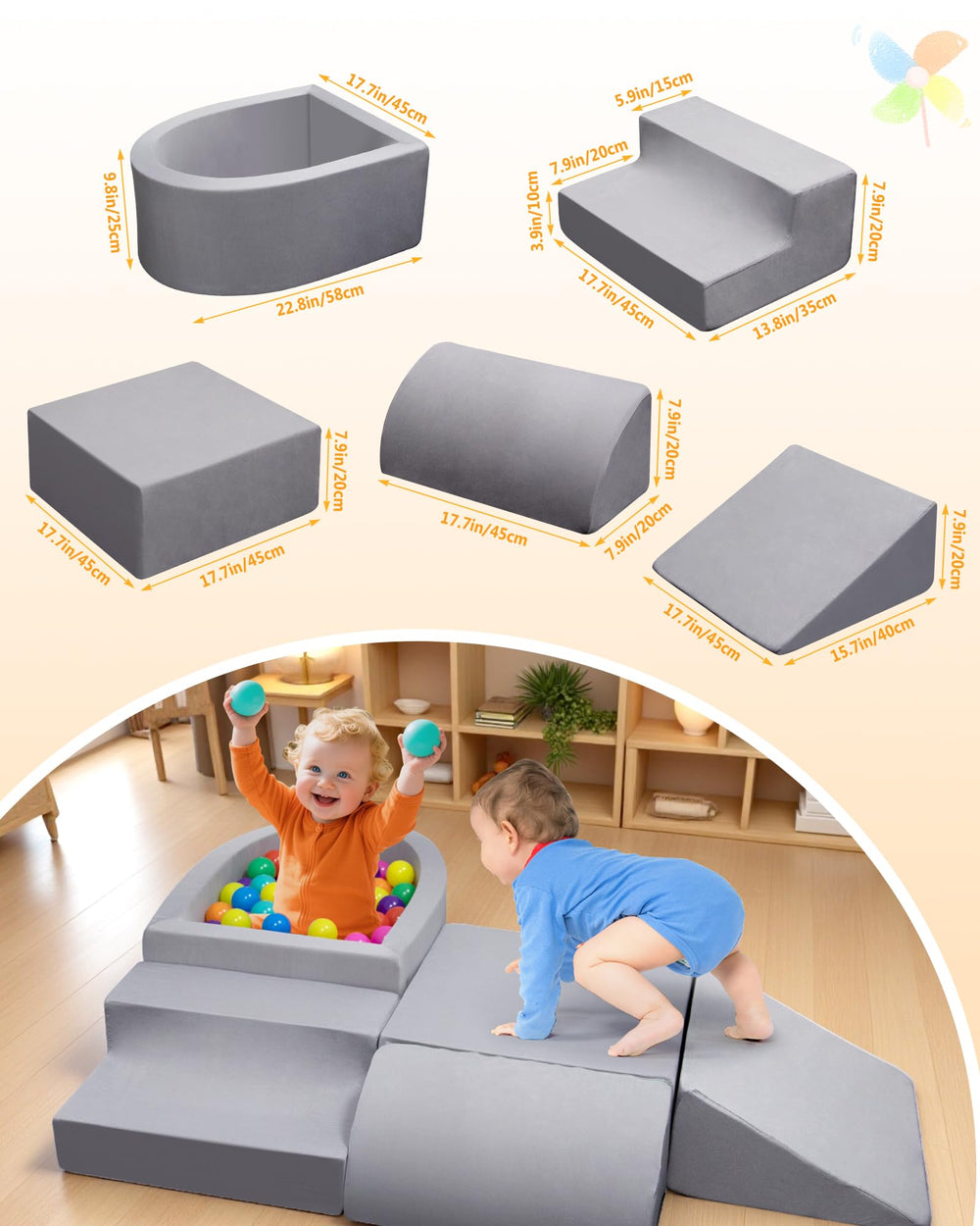 Auksay blocks with ball pit concept for gentle tactile exploration.