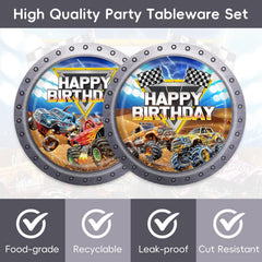 Aulecoo rugged tire truck design on plates enhances party ambiance