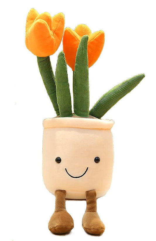 AULUDA Tulip Plush Toy in orange flower pot, cozy hug cushion for bedtime