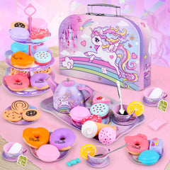Auney Unicorn Tea Set carrying case with handle for easy transport