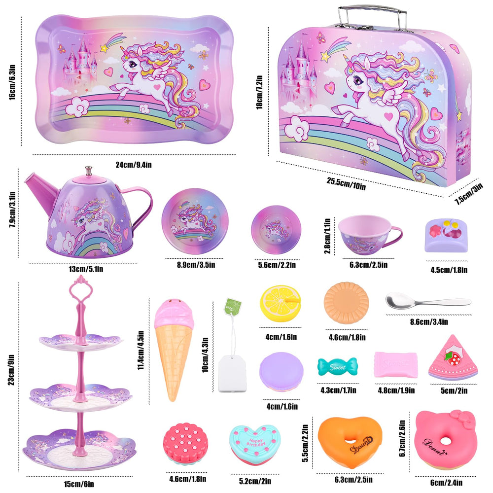 Auney Unicorn Tea Set serving tray organized for a tidy tea party setup