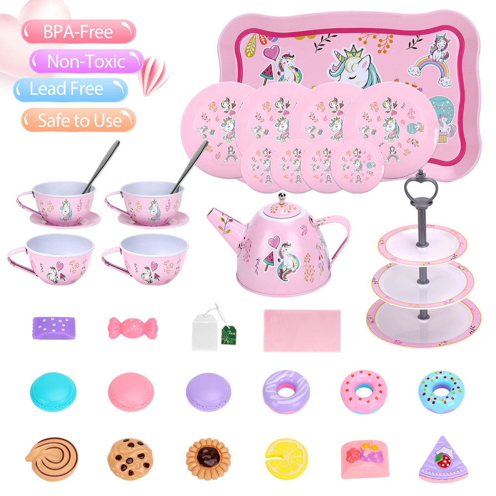 Auney Unicorn Tea Set tin teacups ready for a pretend tea party