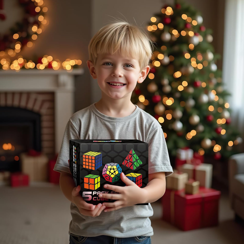 AuntyFey speed cube set, stacked display, showcases versatile play