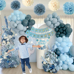 Aurasys blue fringe curtains create a dreamy backdrop for photos.
