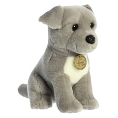 Aurora Miyoni Pit Bull Puppy Plush in gray, ideal for cuddles and decor in kids' rooms.