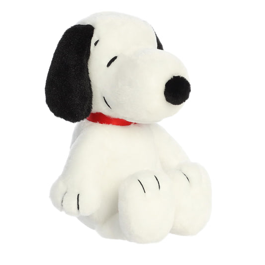 Aurora Adorable Peanuts Snoopy floppy plush close-up highlights ultra-soft fabric for cozy hugs.