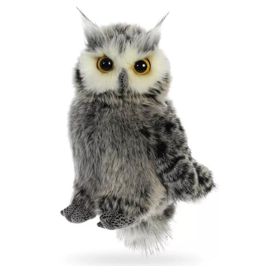 Aurora Barney Owl 9-inch plush, a soft, cuddle-friendly companion for kids.