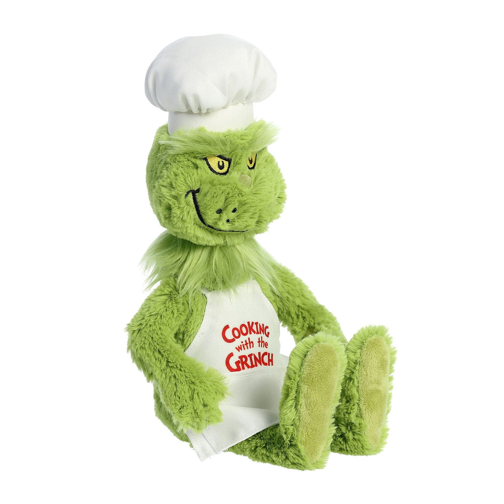 Aurora Chef Grinch plush with embroidered Cooking with the Grinch detail for playful charm
