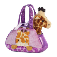 Aurora Fancy Pals Giraffe carrier exterior with ribbon and embroidery for stylish outings.