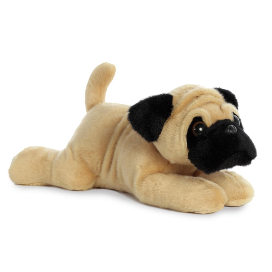 Aurora Flopsie Pugger 12in plush shows soft fur ideal for cozy snuggles.