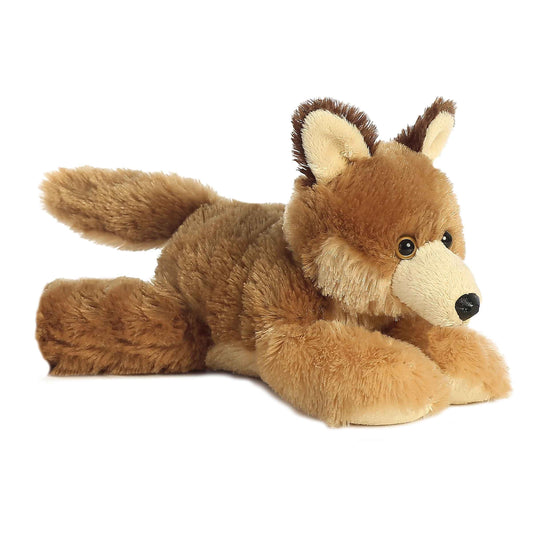 Aurora Clever Coyote mini plush face close-up showing soft fur for cozy cuddles.