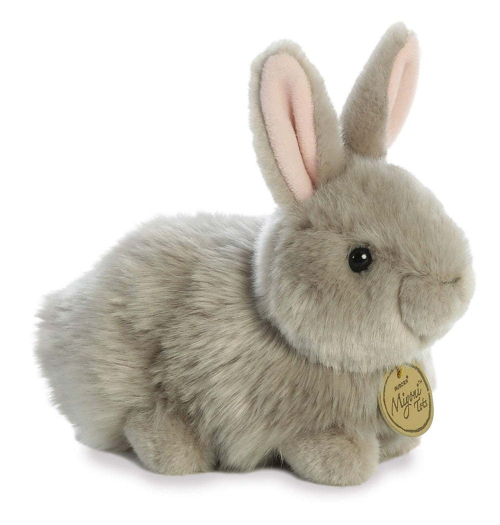 Aurora Miyoni Angora Bunny Grey snuggle pose for bedtime companionship and gentle play.