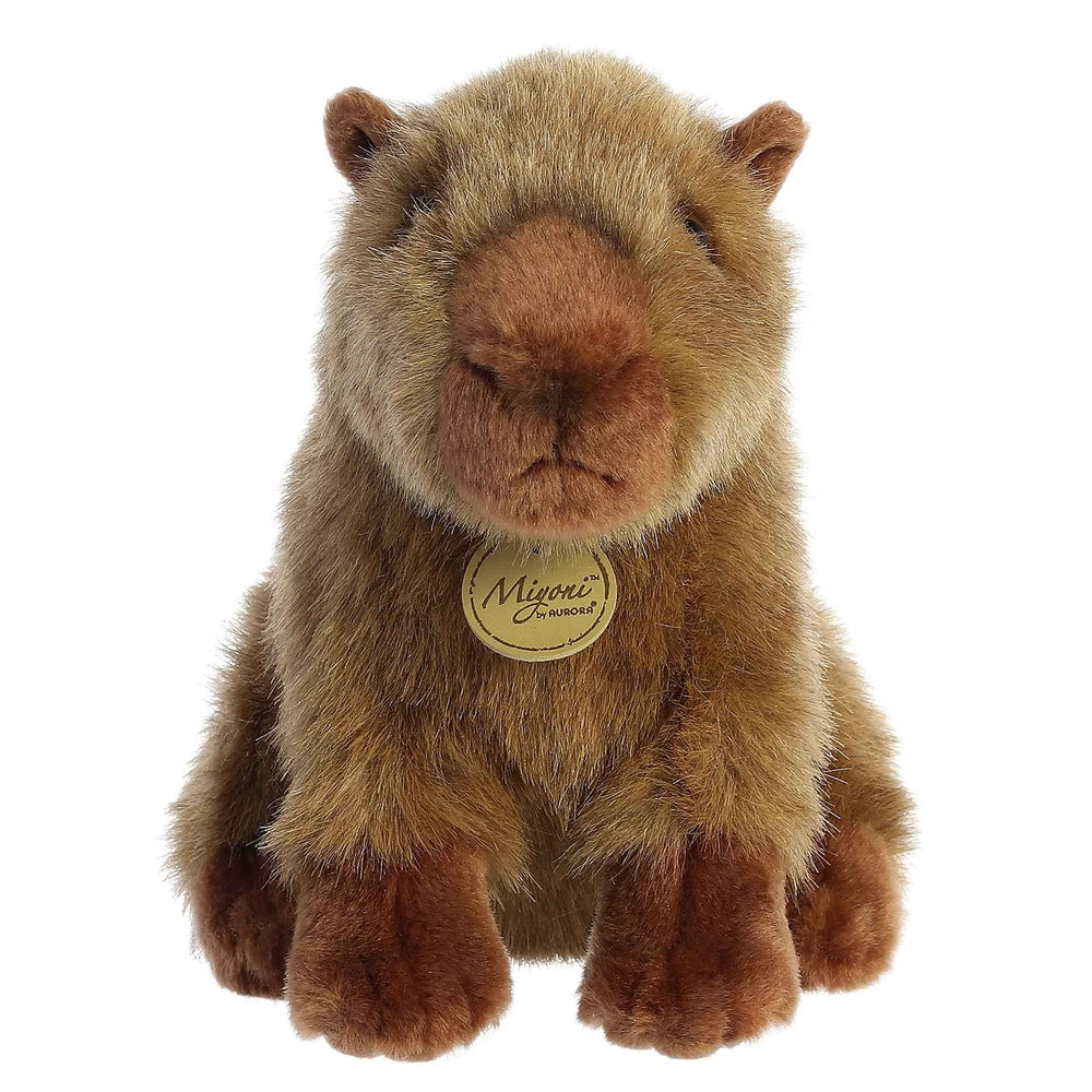 Aurora Miyoni capybara plush side view highlights natural pose for bedroom or classroom displays.