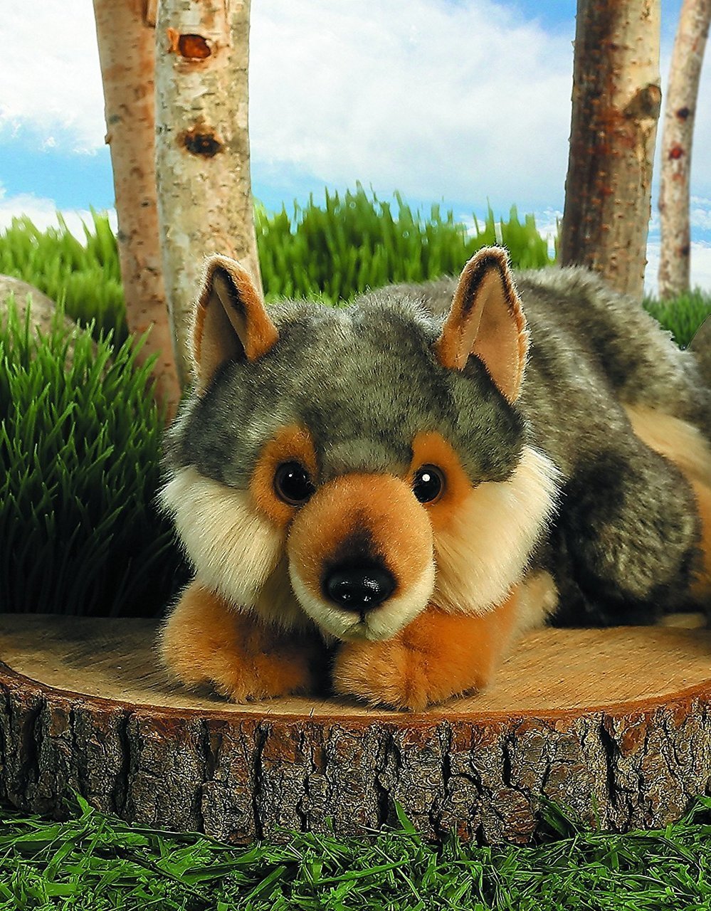 Aurora Miyoni lying wolf fur texture detail, rich contrast for display.