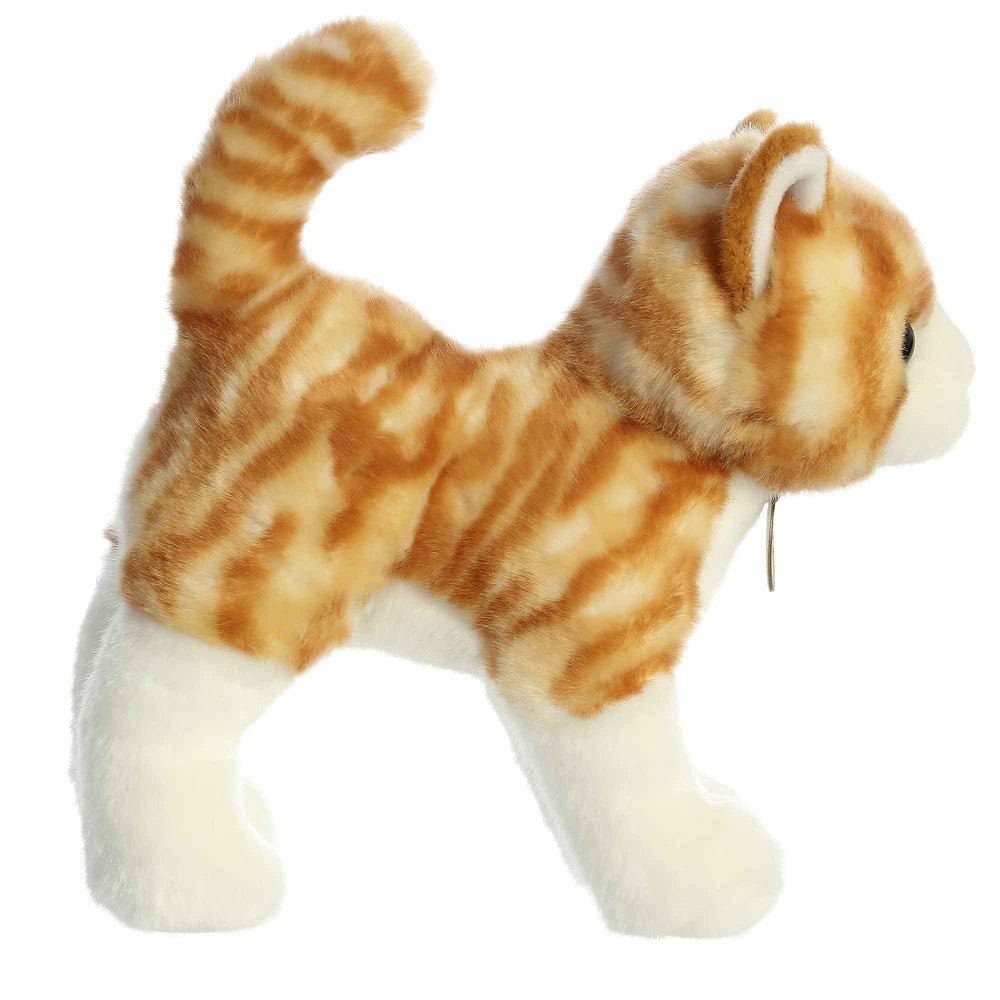 Aurora Miyoni orange tabby plush face close-up showing hand-stitching.