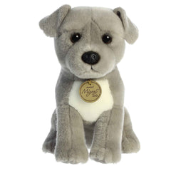 Aurora Miyoni Pit Bull Puppy Plush sits upright, great as a decorative desk buddy or bedtime companion.