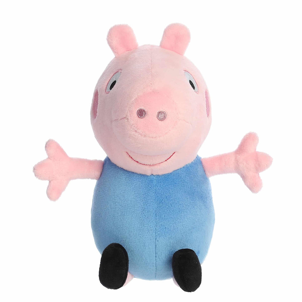 Aurora Playful Peppa Pig George Pig plush, side view showing smile, ideal bedtime companion.