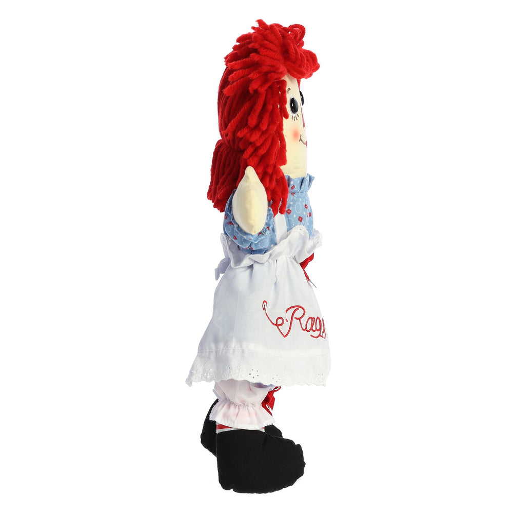 Aurora Raggedy Ann plush close-up, durable fabric for everyday play.