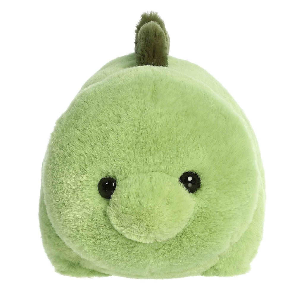 Aurora Spudsters Stevie Stegosaurus plush side view highlights round shape for hugs.