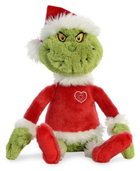 Aurora Whimsical Dr Seuss Grinch Santa plush, side view, ideal for cuddles and festive decor.