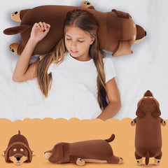 Auspicious Beginning dachshund plush as cozy bedroom decor accent.