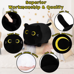Auspicious Beginning Black Cat Plush side view highlights plush softness.