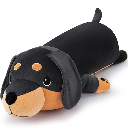 Auspicious Beginning 30 inch giant black dachshund plush front view ideal for cuddling