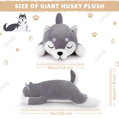 Auspicious Beginning husky plush pillow with closed eyes invites comforting naps and dreams.