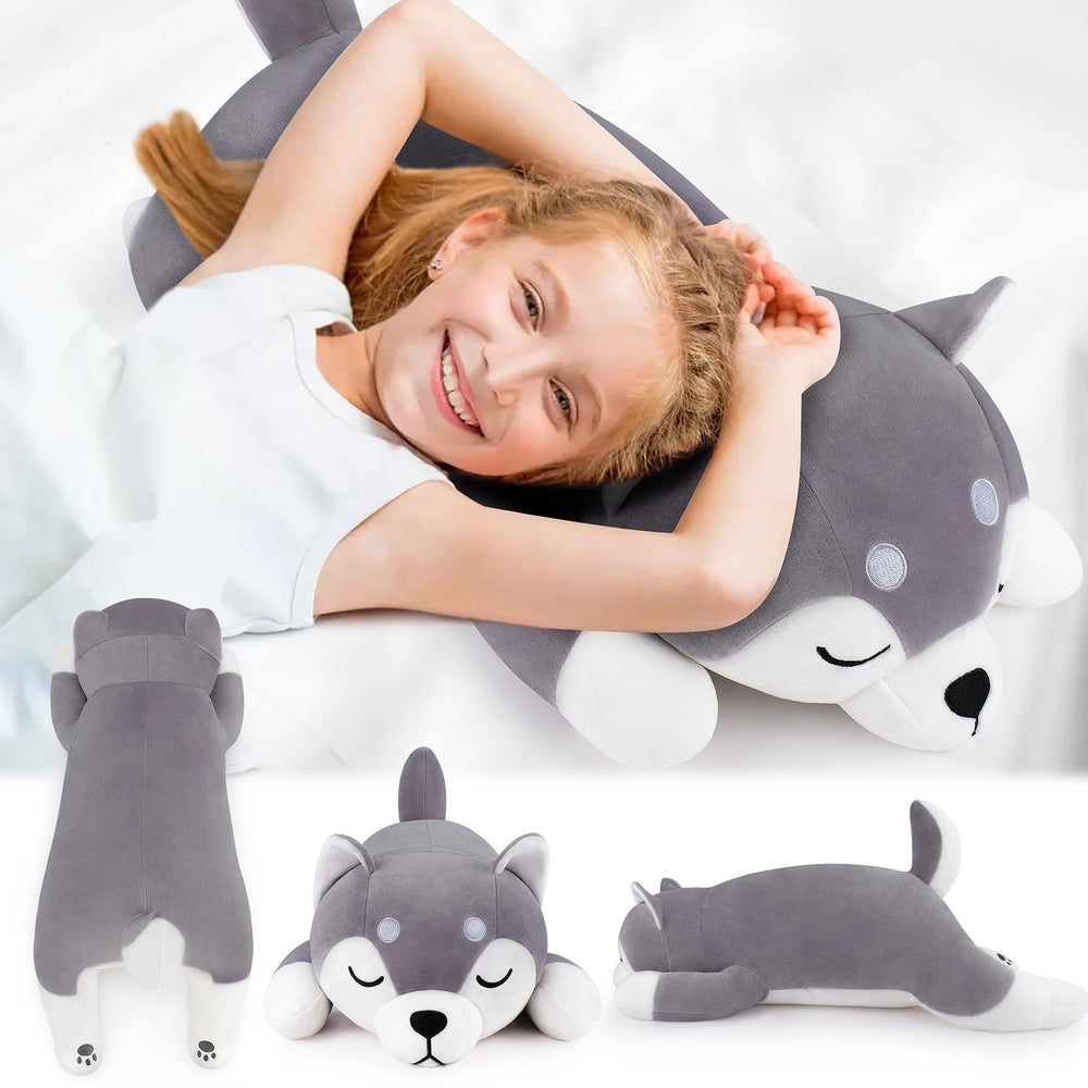 Auspicious Beginning husky plush pillow uses PP cotton filling for lasting softness.
