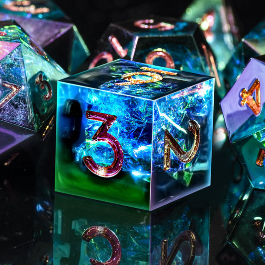 AUSTOR 7-Die DND dice set in box view, ready to roll for tabletop adventures.