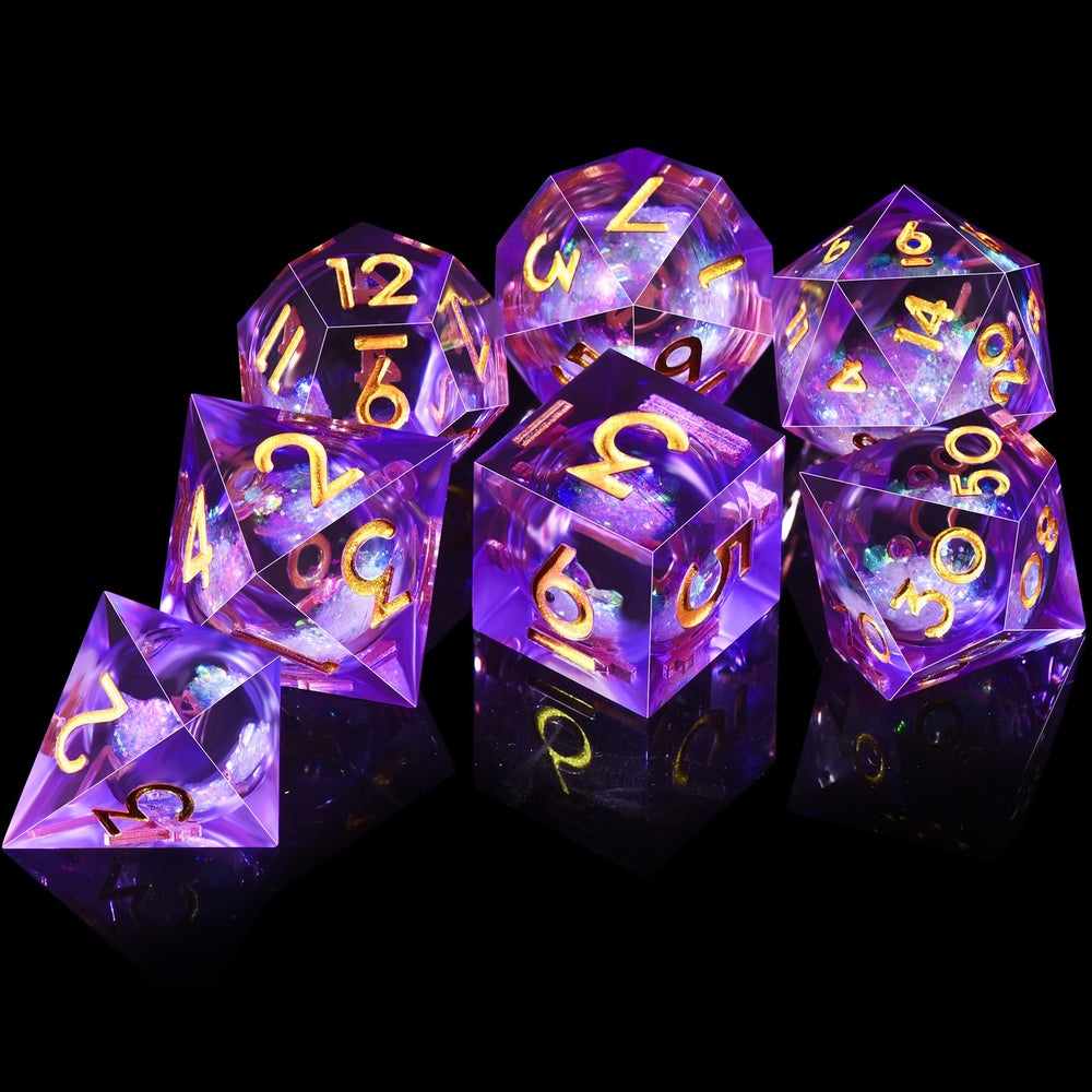 AUSTOR DND dice stored securely in the foam-lined display box.
