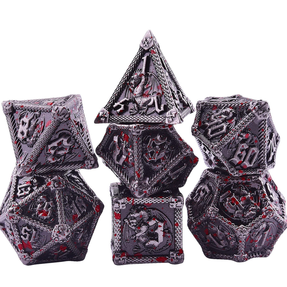 AUSTOR dragon-scale carved metal dice set for immersive play.