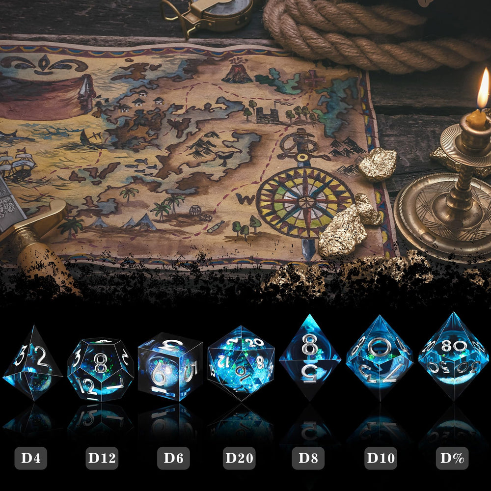 AUSTOR liquid-core DND dice showing dynamic quicksand visuals during gameplay